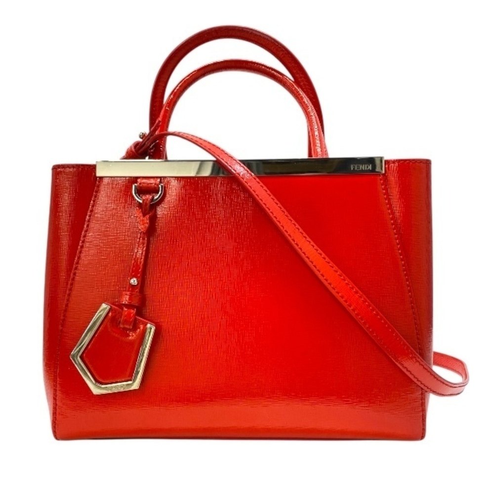 Fendi Toujours Handbag Tote Bag Leather Enamel Red Charm